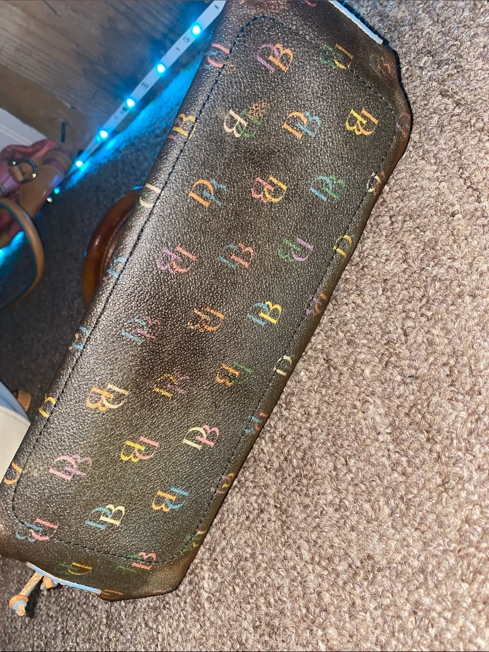 Dooney & Bourke Brown Multicolor Monogram Satchel with Tan Trim